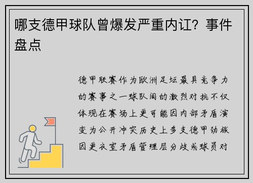 哪支德甲球队曾爆发严重内讧？事件盘点